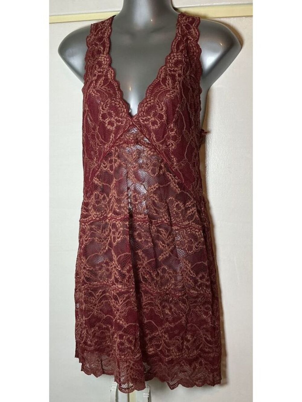 Aubade Lingerie Slip Dress Lace Maroon Women's Size Medium M Maroon